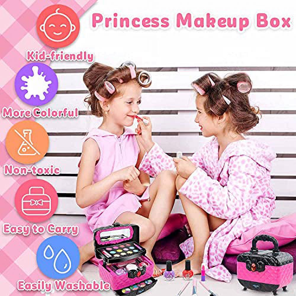 Hollyhi 41 Pcs Kids Makeup Kit for Girl, Washable Makeup Set Toy with Real Cosmetic Case for Little Girls, Pretend Play Makeup Beauty Set Birthday Toy